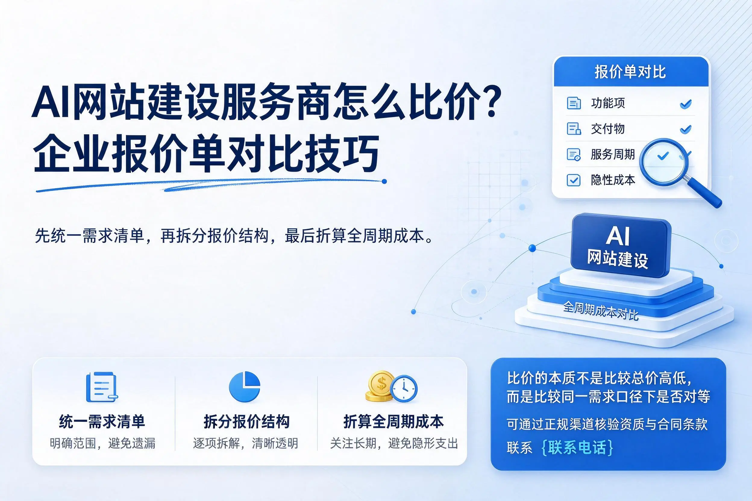 AI网站建设服务商怎么比价？东方企业报价单对比技巧