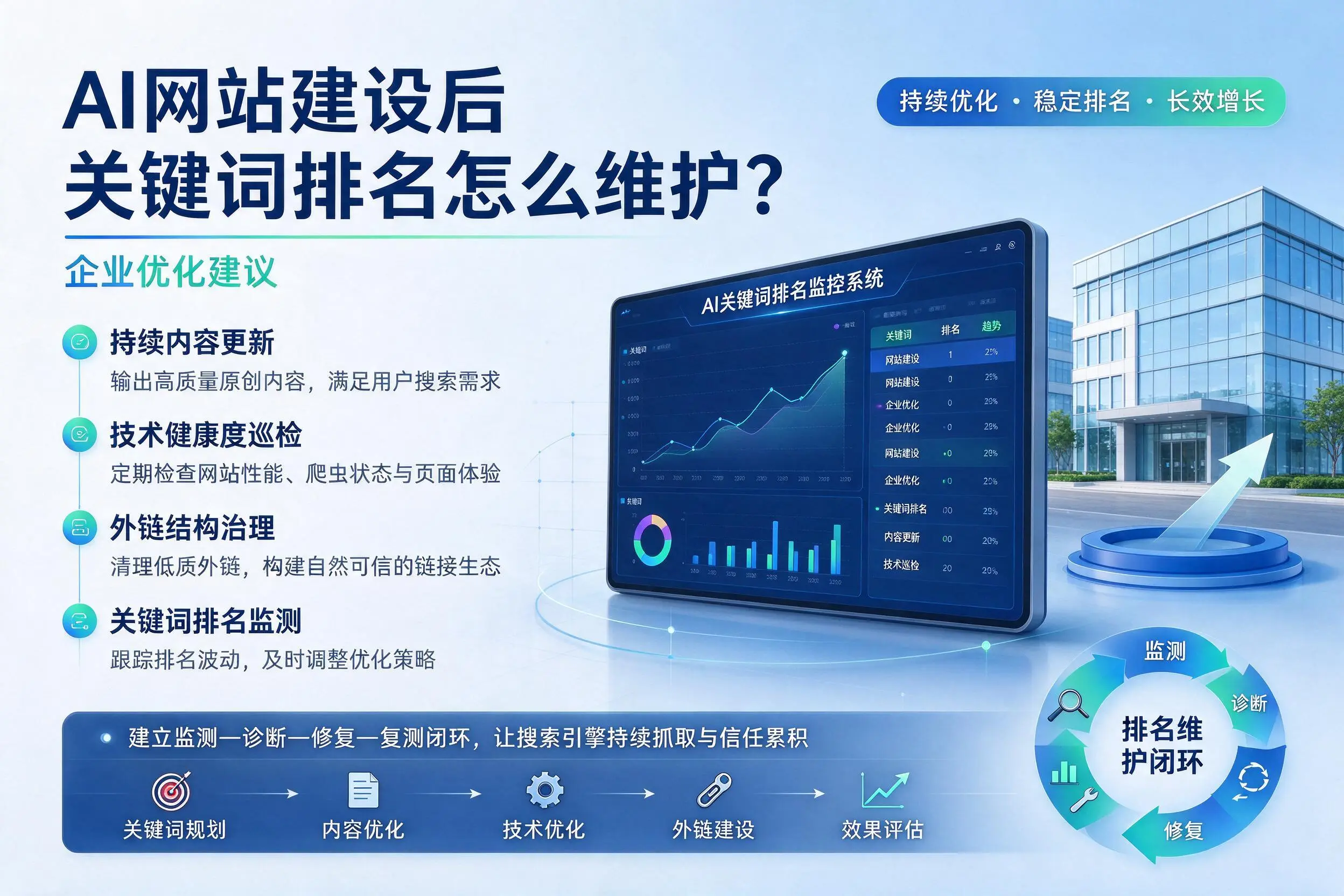 AI网站建设后关键词排名怎么维护？东方企业优化建议